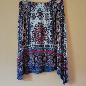 CB Casual Asymmetrical Midi Skirt Blue Red